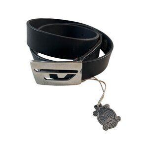 RARE VTG 90s Diesel Size 90 / 36US Black Leather Silver Tone Hardware Italy NWOT